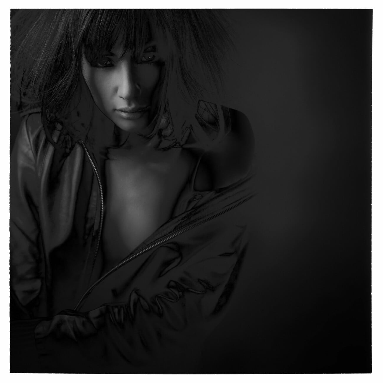 Black and white fashion photograph of model Masha Alexandra Obolensky from the 'Masha Alexandra Obolensky' series by photographer Étienne Delorme – image 03