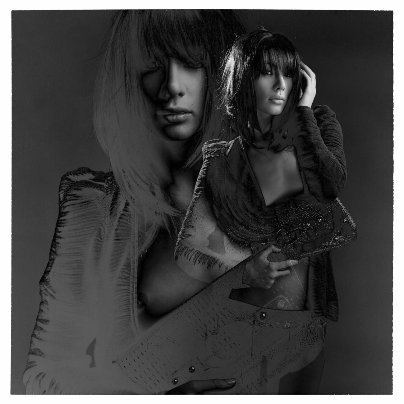 Black and white fashion photograph of model Masha Alexandra Obolensky from the 'Masha Alexandra Obolensky' series by photographer Étienne Delorme – image 04