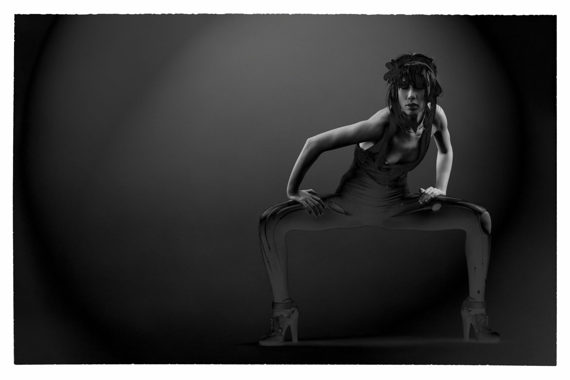 Black and white fashion photograph of model Masha Alexandra Obolensky from the 'Masha Alexandra Obolensky' series by photographer Étienne Delorme – image 05