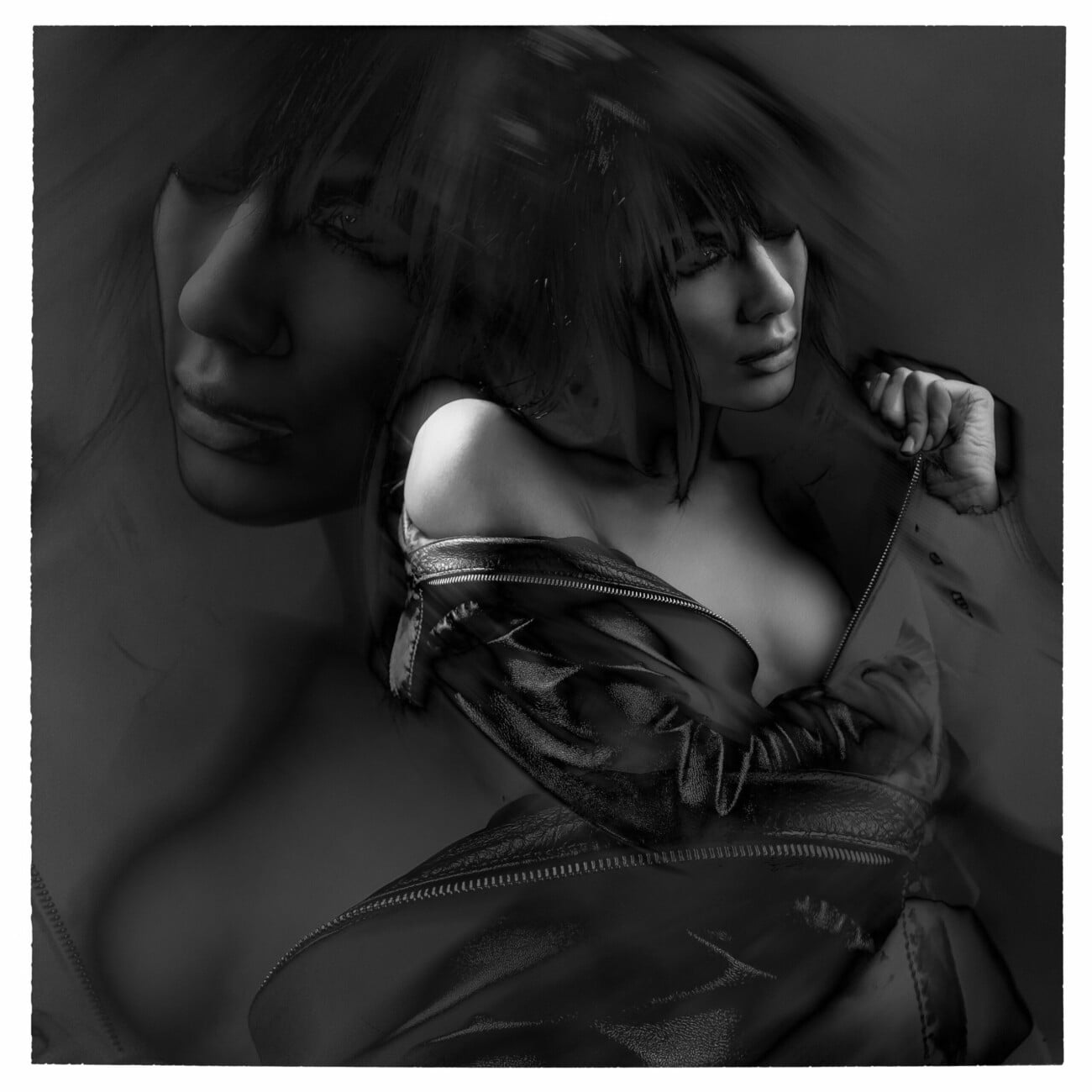 Black and white fashion photograph of model Masha Alexandra Obolensky from the 'Masha Alexandra Obolensky' series by photographer Étienne Delorme – image 06