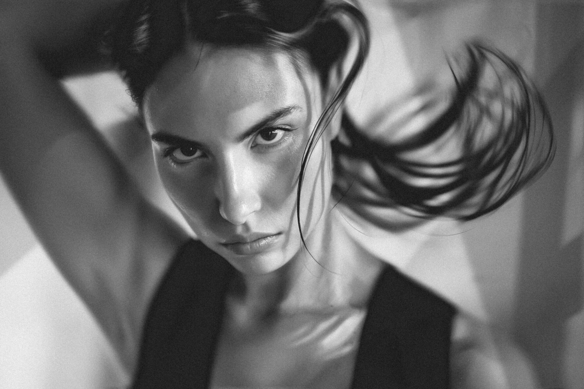 Black and white fashion photograph of model Rébecca Bagnol from the 'Rebecca Bagnol – Shadows' series by photographer Étienne Delorme – image 03